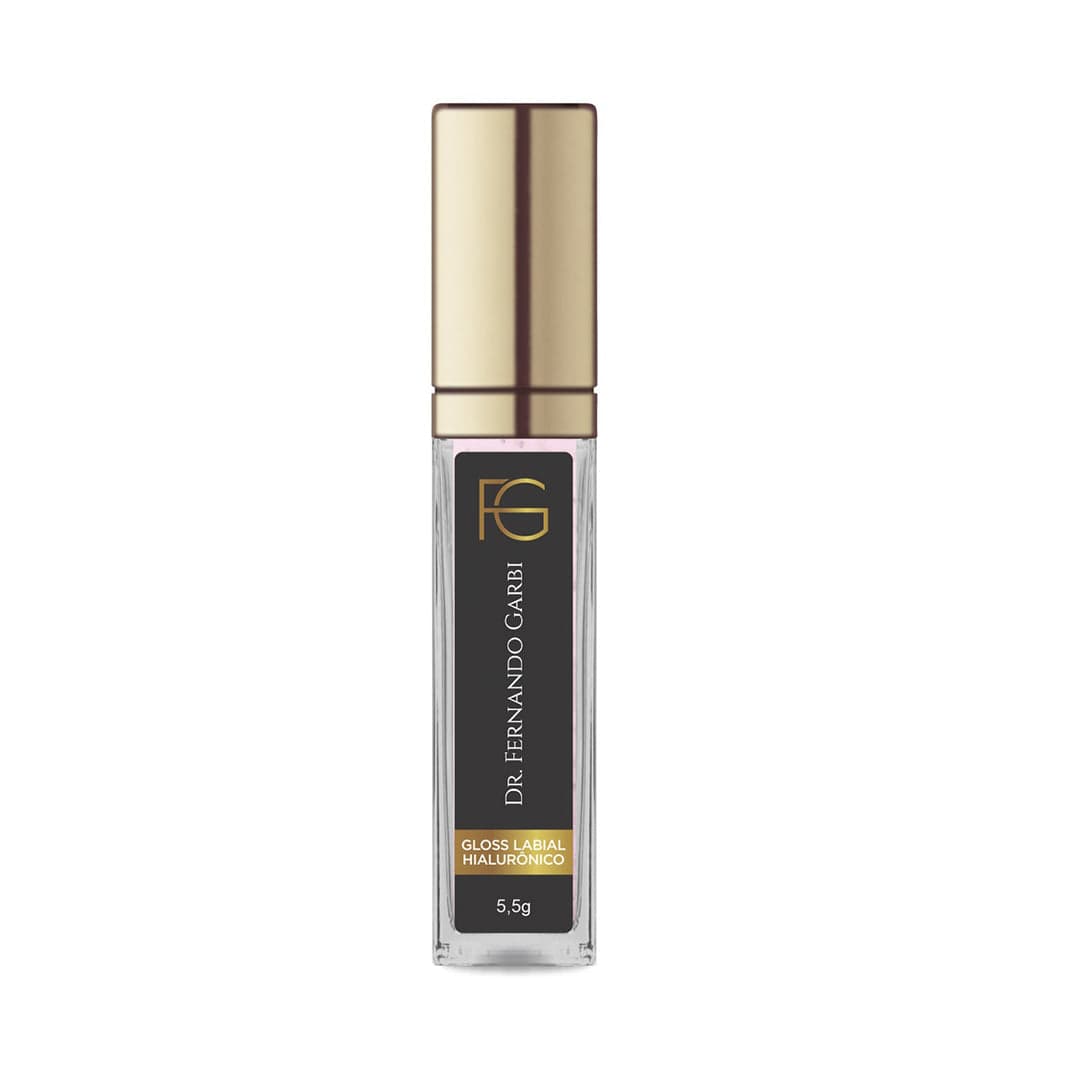 Gloss labial hialurônico Dr. Fernando Simionato Garbi — embalagem preta com detalhes em dourado 5,5g