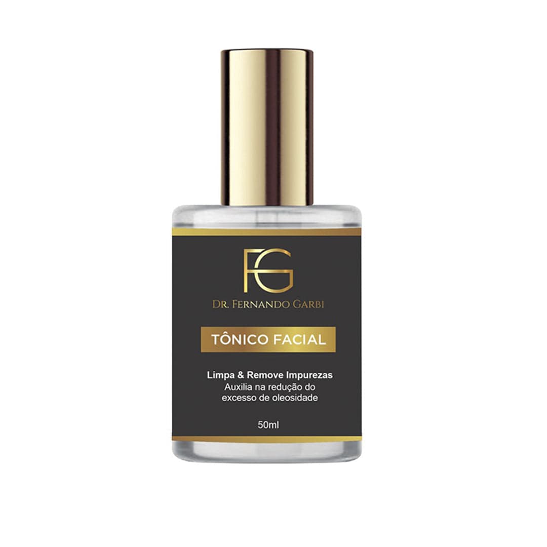 Tônico facial Dr. Fernando Simionato Garbi — frasco preto 50ml limpa e remove impurezas